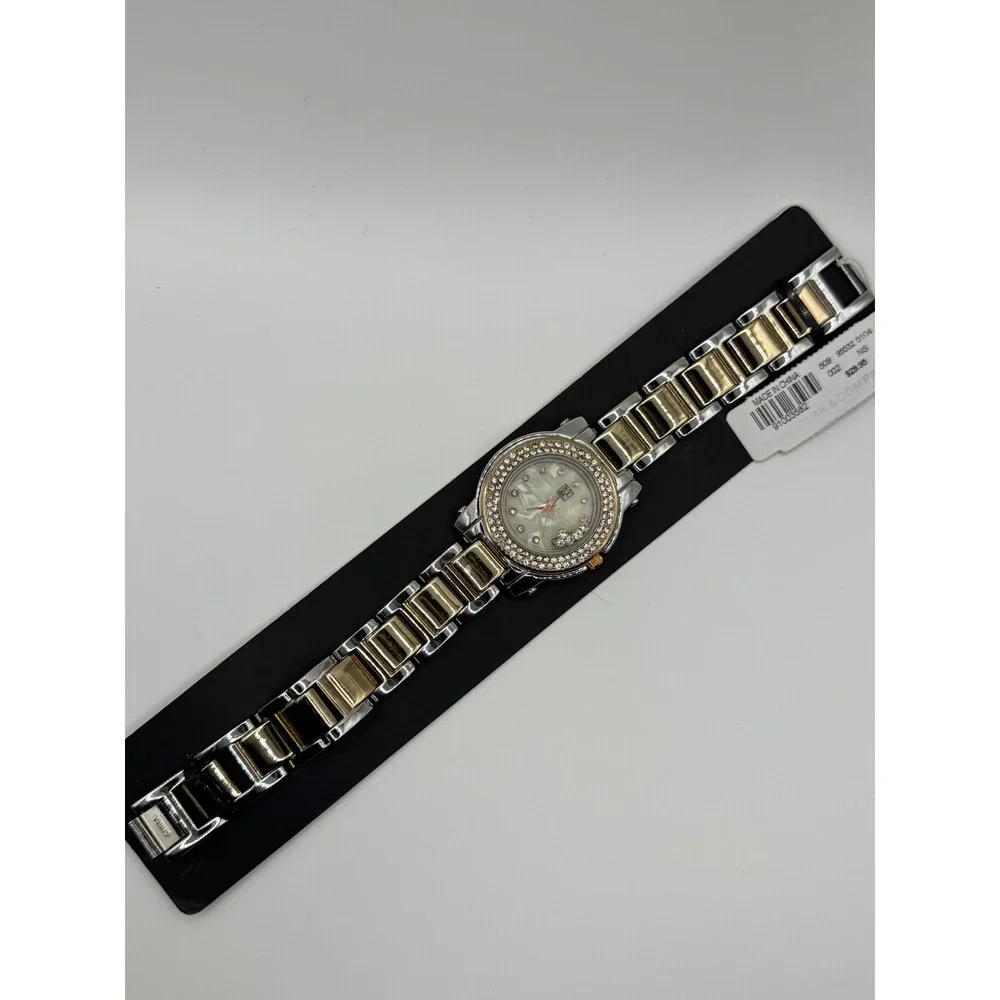 New York & Company Two Tone Crystal Mother of Pearl Floating Stone Watch NEW